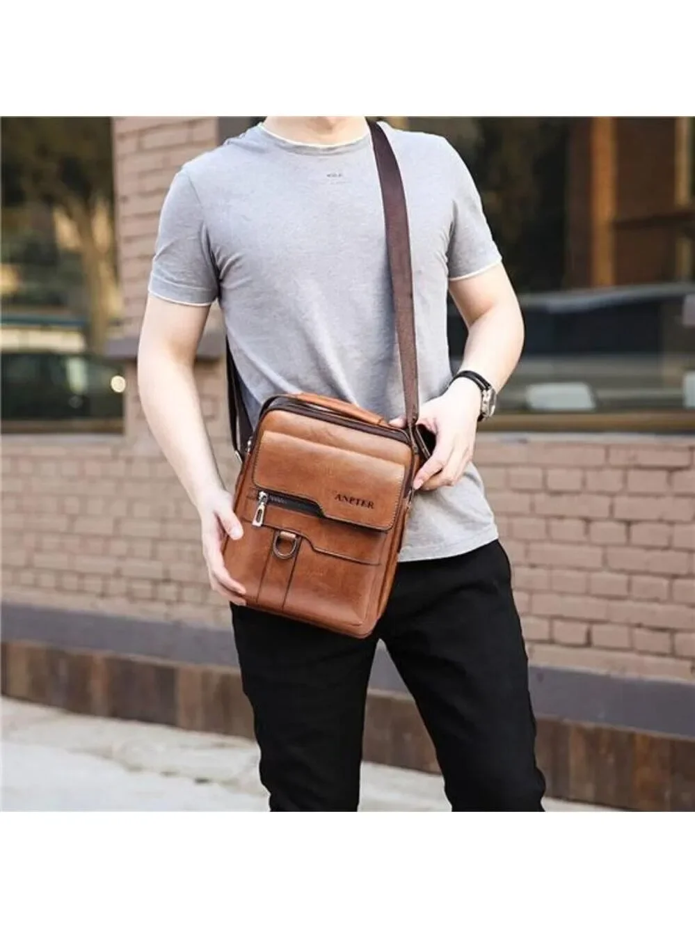 Men Messenger Bag Small Crossbody Shoulder Satchel Vintage PU Leather Bag